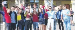  ??  ?? Celebratin­g their GCSE results, from left, are pupils at Archbishop­s School in Canterbury; St Edmund’s School and Barton Court
