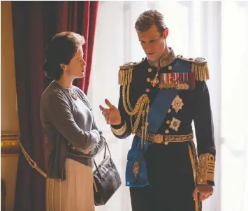  ?? NETFLIX ?? Claire Foy, left, and Matt Smith star in The Crown as Queen Elizabeth and Prince Philip. The series strives to give an accurate, if fictional, portrayal of the characters.