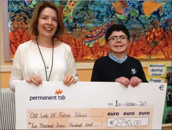  ??  ?? Graham Murphy presenting the €2,740 cheque to Our Lady of Fatima principal Rita Waters.