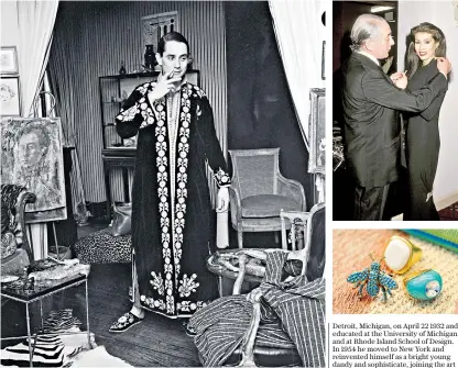  ??  ?? Lane at home in New York in 1964 and (above, right) inspecting his creations as worn by Lynn Marshall von Furstenber­g in 1988