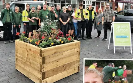  ??  ?? ● Planters have been installed along Bispham Road, Southport. Right: Cllr Greg Myers with one of the new planters