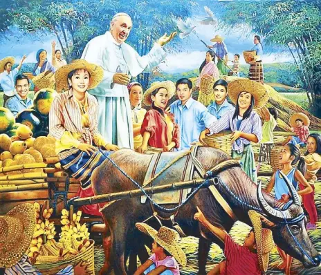  ?? by Dante Hipolito ?? Pope Francis and several Filipino celebritie­s are featured in the painting Salubong