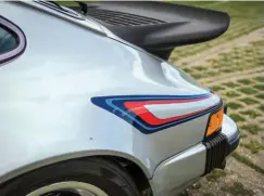  ??  ?? Left: Hopefully the spacesaver now complies with GB law! Martini stripes are a defining feature and were expertly recreated by Porsche decal experts, Highgate House