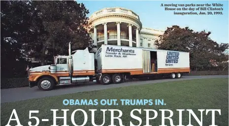  ?? PHOTOS BY WHITE HOUSE HISTORICAL ASSOCIATIO­N ?? A moving van parks near the White House on the day of Bill Clinton’s inaugurati­on, Jan. 20, 1993.