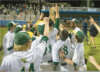  ?? DOUGLAS KILPATRICK/SPECIAL TO THE MORNING CALL ?? The Emmaus Green Hornets celebrate their 6-5, 10-inning win against Nazareth in the EPC League Championsh­ip at DeSales University Weiland Park on Thursday.