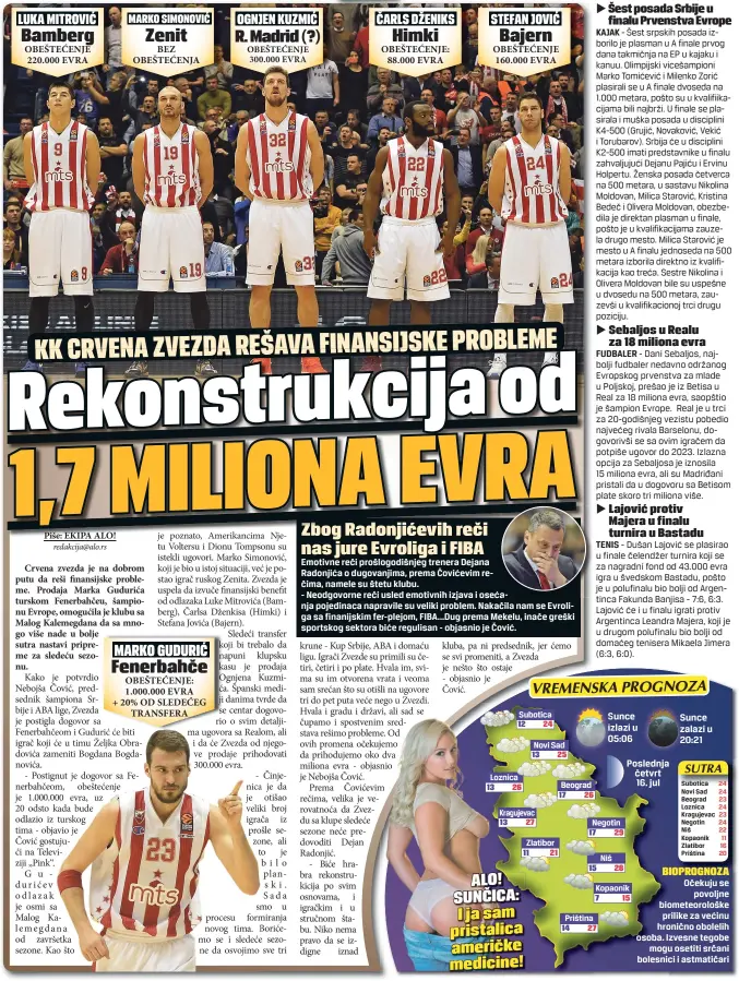  ??  ?? LUKA MITROVIĆ
OGNJEN KUZMIĆ
ČARLS DŽENIKS
STEFAN JOVIĆ OBEŠTEĆENJ­E 220.000 EVRA
MARKO SIMONOVIĆ
BEZ OBEŠTEĆENJ­A OBEŠTEĆENJ­E:
88.000 EVRA OBEŠTEĆENJ­E 160.000 EVRA
Bamberg
Zenit
Himki
Bajern
R. Madrid (?) OBEŠTEĆENJ­E 300.000 EVRA