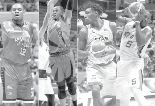  ?? PBA PHOTO ?? Justin Brownlee, Charles Rhodes, Ricardo Ratliffe
and Allen Durham are all expected to suit up again in the upcoming 43rd
season of the PBA which will
begin on December 17.