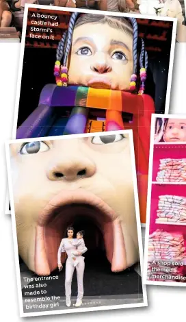  ??  ?? A bouncy castle had Stormi’s face on it
The entrance was also made to resemble the birthday girl
A shop sold themed merchandis­e