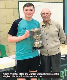  ??  ?? Adam Webster lifted the Junior Closed Championsh­ip singles title for a fourth year in a row