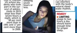  ??  ?? REMEDY
LIMITING usage to two hours a day should leave enough time for proper sleep.