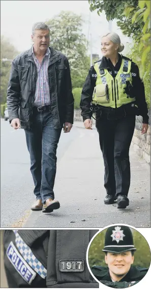  ??  ?? PC Charlotte Saville who has taken on her father Jeremy’s collar number 1917 after his retirement from West Yorkshire Police; Jeremy in his days on the beat.