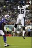  ?? MATT ROURKE — THE ASSOCIATED PRESS ?? Eagles cornerback Ronald Darby intercepts a pass in front of Buffalo Bills wide receiver Anquan Bolden in Thursday’s preseason game.