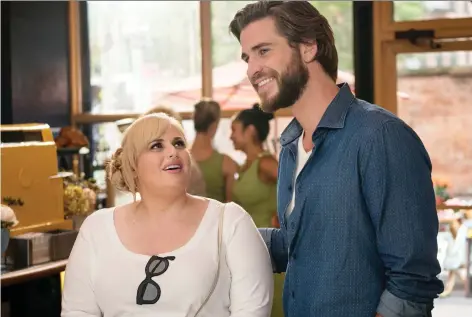  ?? WARNER BROS. ?? In the new movie Isn’t It Romantic, Rebel Wilson, seen with her co-star Liam Hemsworth, plays a cynical New Yorker trapped in a rom-com.