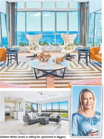  ??  ?? Siobhan White (inset) is selling her apartment in Biggera Waters, which has been named by REA Group as an investor hotspot.