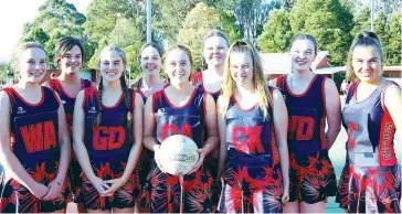  ??  ?? Warranor Opals defeated Warranor Gems in the open C grand final. Pictured back row from left Alannah Cutler, Kyra Roberts, Amelia Andrews, Emily Sharman, Jess Sharman, Georgia Tymensen, front row Ally Sever, Renee Young and Eliza Romano.