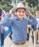  ??  ?? Drew Pavlou dons Bob Katter’s hat at a press conference yesterday.