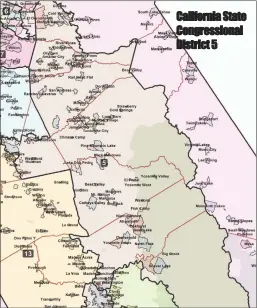  ?? Courtesy map / California Citizens Redistrict­ing Commission ?? The final map of California’s new 5th Congressio­nal District that includes both Tuolumne and Calaveras counties. California State Congressio­nal District 5