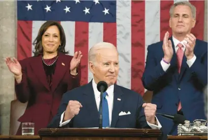  ?? JACQUELYN MARTIN/AP ?? President Joe Biden delivers the State of the Union address on Feb. 7.