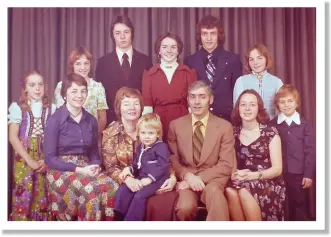  ??  ?? Peter Sweeney sits on his mother Kay’s lap, next to his late father, John, who served as an MPP for Kitchener-Wilmot. Peter’s siblings, from left to right, Maureen, Cathy, Peggy, Steven, Eileen, Mike, Mary Ann, Shelagh, Tim.