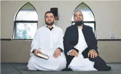  ??  ?? SUPPORT: Mosque attendant Mohamed Nazir and imam Waseem Jattie pray ahead of tomorrow’s open day. Picture: PETER CARRUTHERS