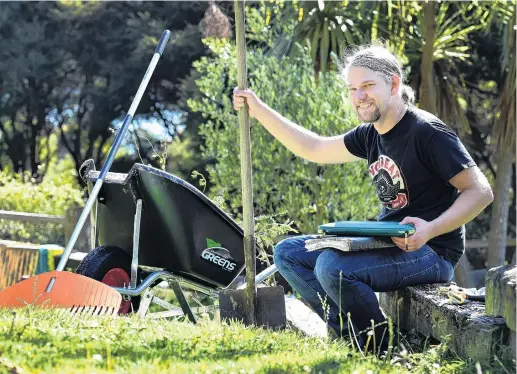  ?? PHOTO: PETER MCINTOSH ?? New venture . . . Dunedin chef Hannes Bareiter is enjoying working in his Otago peninsula garden during lockdown, something he rarely has time to do.