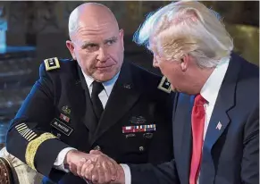  ??  ?? Hand in hand: Trump welcoming McMaster to his team during the announceme­nt at his Mar-a-Lago estate in Palm Beach, Florida. — AP