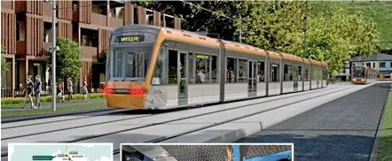  ?? ?? Tunnelled light rail in Auckland would shift to street level, above, between Mt Roskill and Māngere. The proposed route, far left, for the tunnelled light rail system, and an artist’s impression of the precinct around the proposed undergroun­d light rail station in Sandringha­m, left.