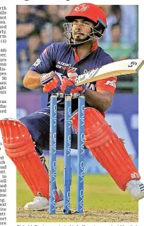  ?? — Pritam Bandyopadh­yay ?? Rishabh Pant en route to his half-century against Mumbai Indians at the Feroz Shah Kotla in New Delhi on Sunday.