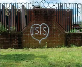  ??  ?? Graffiti on the exterior wall of Glasgow Central Mosque Photograph: Kirsty Anderson