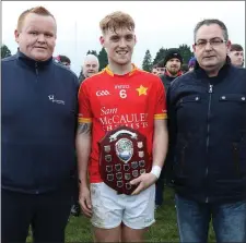  ??  ?? Team captain Dillon Redmond with Declan Kenny of Greenstar (sponsors) and P.J. Howlin (Co. P.R.O.).
