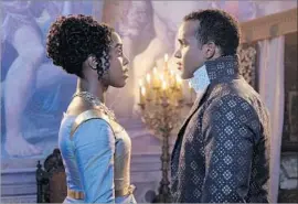  ?? Jose Haro ABC ?? LASHANA LYNCH portrays Rosaline and Sterling Sulieman is Prince Escalus — with whom Rosaline once was in love — in new arrival “Still Star-Crossed.”