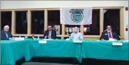  ?? SCREENSHOT BY NICK SESTANOVIC­H ?? Herb Cross of the Dixon Chamber of Commerce, far left, asks questions of mayoral candidates Thom Bogue, Ted Hickman and Steve Bird at a candidate forum Wednesday.