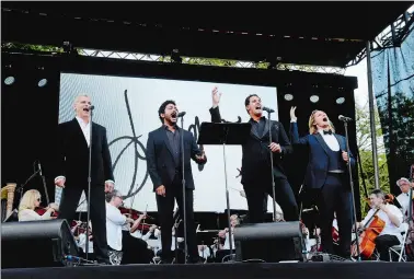  ?? DANA JENSEN/THE DAY ?? The Sergio Franchi Tenors sing “LaDonna e Mobile” from “Rigoletto” by Verdi during the Final Sergio Franchi Memorial Concert on Saturday at the Franchi estate in Stonington.