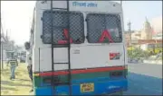  ?? HT PHOTO ?? The fake Haryana Roadways bus that was impounded after the minister intervened on Thursday.