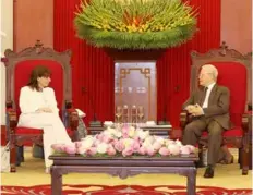  ?? VNA/VNS Photo Trí Dũng ?? Party General Secretary Nguyễn Phú Trọng (right) had talks with visiting Greek President Katerina Sakellarop­oulou in Hà Nội on Monday.