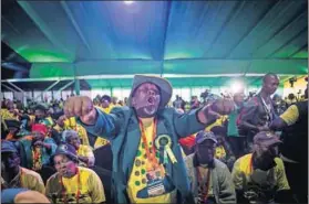  ?? Photos: Delwyn Verasamy ?? Loud and proud: Members of the ANC Women’s League (left) came by bus from as far as Mpumalanga to help President Jacob Zuma celebrate his 75th birthday in Kliptown, Soweto, with praise singing and dance (right).