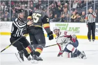  ?? DAVID BECKER GETTY IMAGES ?? Ryan Reaves of the Vegas Golden Knights taunts Tom Wilson of the Washington Capitals after a hit on Dec. 4.