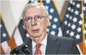 ?? PATRICK SEMANSKY/AP ?? Senate Majority Leader Mitch McConnell said Tuesday that “we can’t keep propping up the economy forever.”