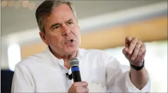  ?? PHOTO/ANDREW HARNIK ?? In this Feb. 17, 2016 file photo, Republican presidenti­al candidate, former Florida Gov. Jeb Bush speaks at a rally at Summervill­e Country Club in Summervill­e, S.C. President Donald Trump’s performanc­e in the White House is making it harder for...