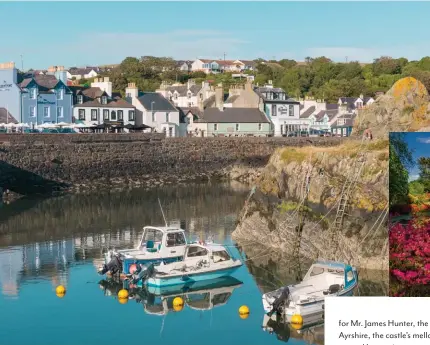  ??  ?? “We arrived in 5-star paradise for our next overnight stay - easily one of the most beautiful hotels in Britain.” Pictured left; Portpatric­k Harbour Kirkcudbri­ght. Pictured below and opposite page; 5 Star Luxury Hotel, Glenapp Castle.