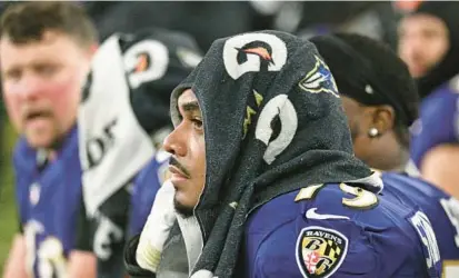  ?? LAM/STAFF KENNETH K. ?? Ravens tackle Ronnie Stanley sits on the bench during the the AFC championsh­ip game in Baltimore against the Kansas City Chiefs.