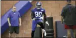  ?? THE ASSOCIATED PRESS ?? Defensive end Jason Pierre-Paul works out during Giants training camp Friday in East Rutherford.
