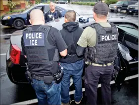  ?? REUTERS ?? US Immigratio­n and Customs Enforcemen­t (ICE) officers detain a suspect as they conduct a targeted enforcemen­t operation in Los Angeles, California, US on 7 February 2017.