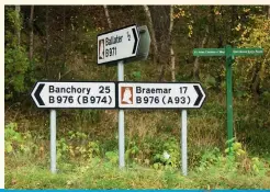  ??  ?? Above: Dunnottar Castle perched high on the cliffs. Right: Victorian Heritage trail signage in Royal Deeside. Below: Balmoral Castle has royal connection­s.