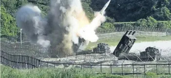  ?? SOUTH KOREA DEFENSE MINISTRY/THE ASSOCIATED PRESS ?? A U.S. MGM-140 Army Tactical Missile is fired during the combined military exercise between the U.S. and South Korea against North Korea at an undisclose­d location in South Korea, Wednesday. North Korean leader Kim Jongun vowed Wednesday his nation...