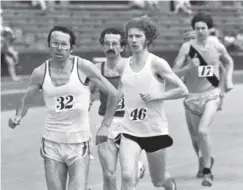  ??  ?? 0 Don Macgregor in the marathon at the Scottish Athletics Championsh­ips at Meadowbank stadium, Edinburgh, in June 1976