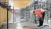  ?? PTI ?? A man offers ‘Alvida’ namaz inside a vermicelli factory, in Prayagraj on Friday.