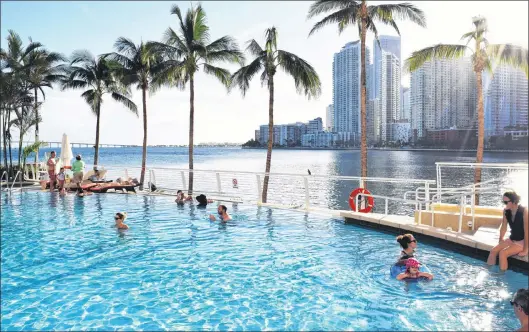  ?? STEVE MACNAULL PHOTO ?? The view of Biscayne Bay and the Miami skyline from the Mandarin Oriental Hotel.