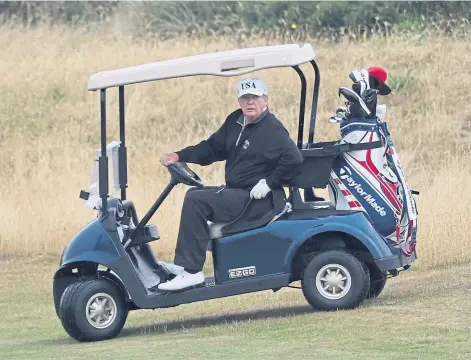  ??  ?? KNOCKED OFF COURSE: Donald Trump at one of his Scottish resorts which could now be subject of a funding inquiry.