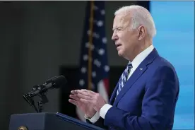  ?? EVAN VUCCI — THE ASSOCIATED PRESS ?? President Joe Biden speaks during an event on COVID-19 vaccinatio­ns and the response to the pandemic, in the South Court Auditorium on the White House campus on Monday in Washington.